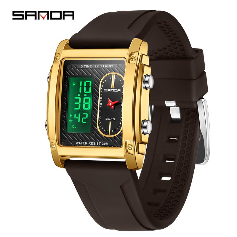 Sanda Men s Luminous Waterproof Multi-Function Electronic Watch with Dual Display