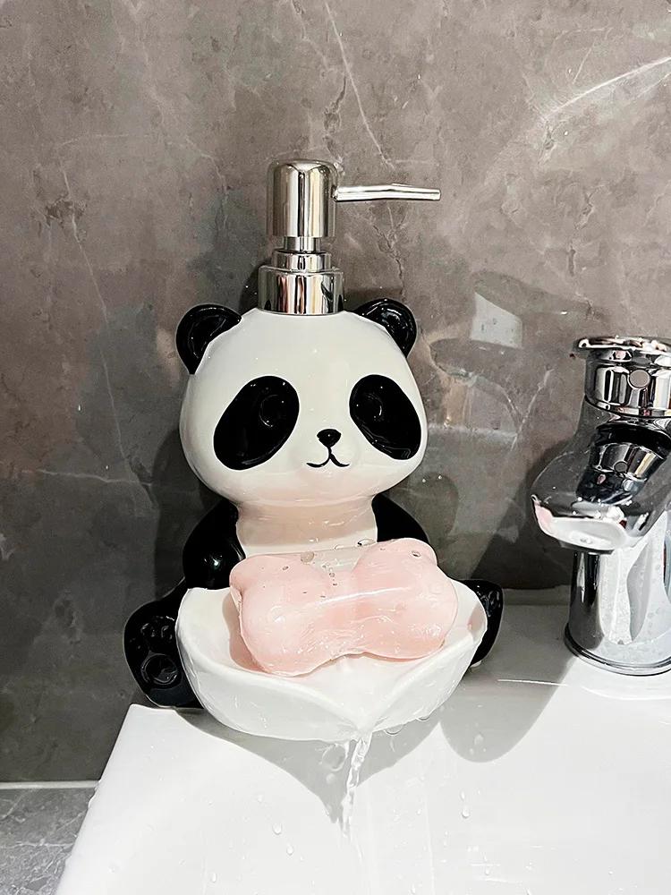 Creative Panda Lotion Bottle Dual Purpose Soap Box Two In One Shampoo Shower Gel Ceramic Press Split Bottle Soap Dispenser