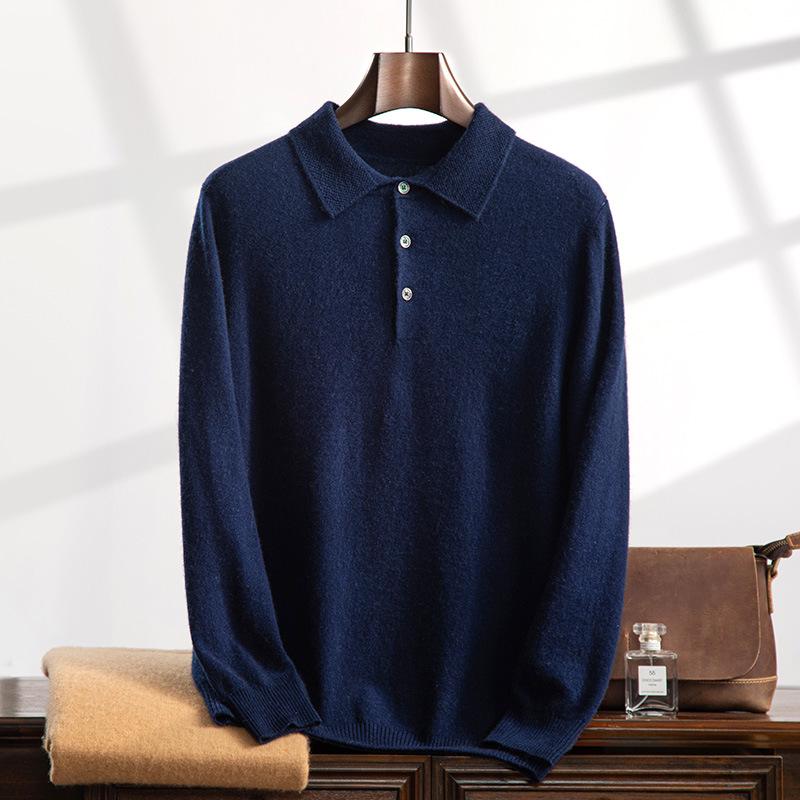Men's Polo Collar Cashmere Knit Shirt - Autumn/Winter Business Sweater