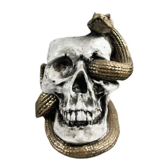 Skull Snake Figurine Small Resin Snake Skeleton Head Sculpture Gothic Tabletop Decoration for Halloween Party Bar Office Desk Ornament