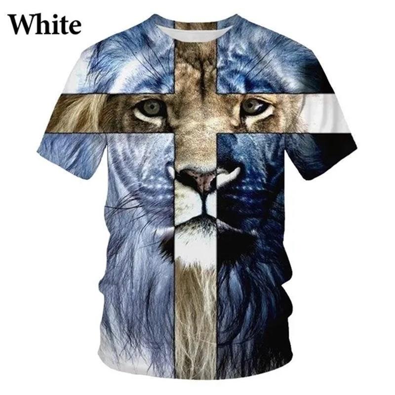 3D Printing Cross Lion Pattern T Shirt For Men Fashion Casual Short Sleeve Round Neck Streetwear Tee Tops Men's Oversized Tshirt