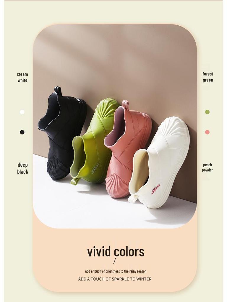 Women's Fashionable Short Ankle Rain Boots with Cotton Velvet Liner - Non-slip, Low Cut, Warm Rubber Shoes