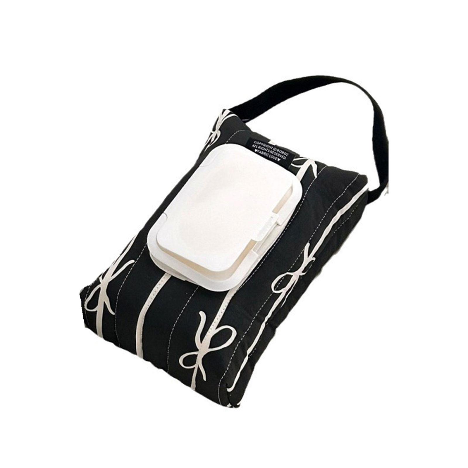 

Прочный хлопковый набор для хранения влажных салфеток, стеганый бант с полосками, мягкий держатель для салфеток для путешествий для мам, которые всегда в пути чёрный