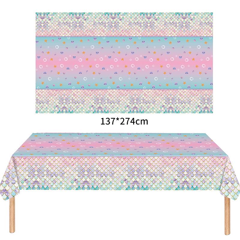 Mermaid-Themed Birthday Party Tableware Set: Disposable Tablecloth, Cups, Napkins, Plates.