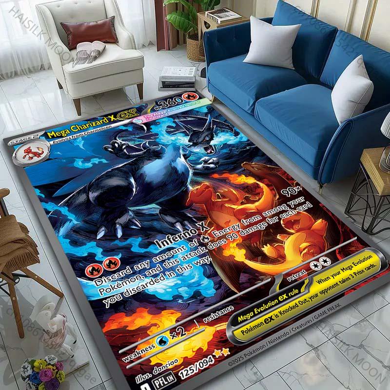 New! Pokemon Charizard Cards Print Carpet for Living Room Bedroom Bedside Floor Mat Kid's Room Non-slip Mat Home Decor Gifts