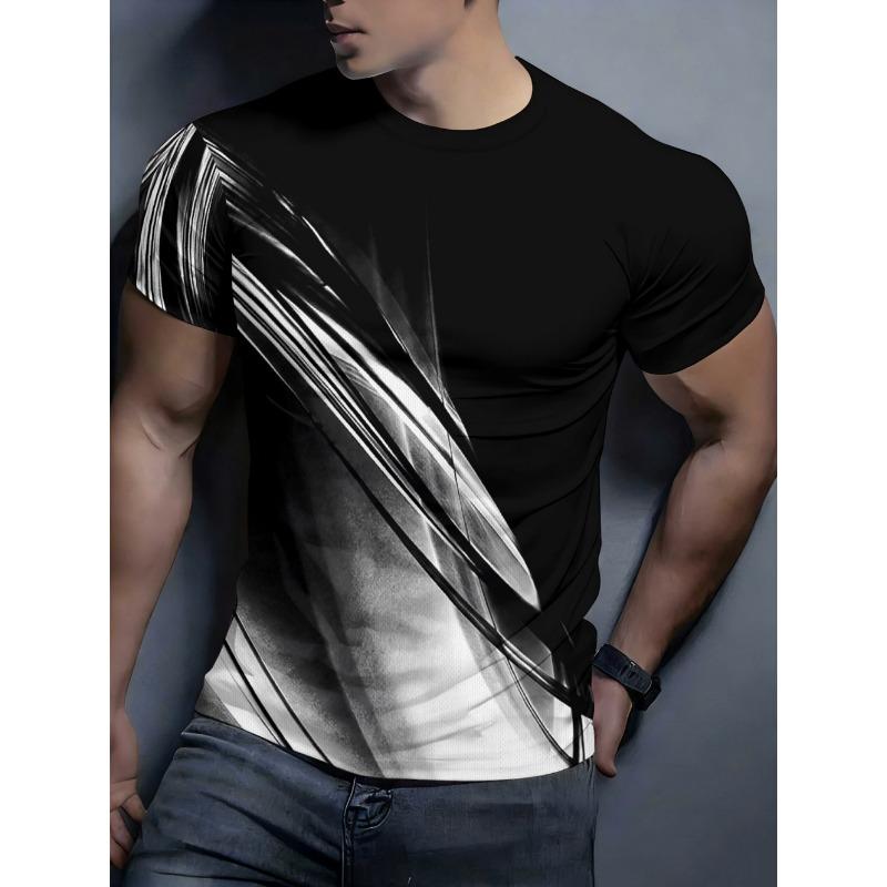2026 New Men's Casual 3D Print Stripe T-Shirt Round Neck Short Sleeves Tee Shirt Summer Tops Oversized Streetwear Men's Clothing