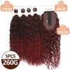 Synthetic Kinky Curly Deep Wave Hair Bundles 4PCS With Lace Closure 22-24 Inch 260g High Temperature Fiber Hair Extensions Weave