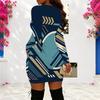Women Plus Size Criss Cross V Neck Long Sleeve Geometric Printed Bodycon Mini Dress