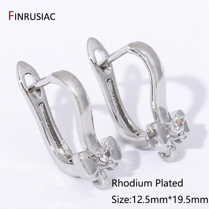 18K Gold Plated Brass Inlaid Zircon Earwires Fixtures,Hollow Shvenzy Earring Hooks Clasps For DIY Earring Making Findings