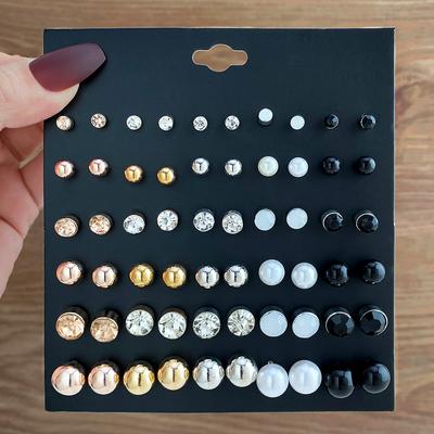 2023 Mode Diamant Ohrringe Einfache Gold Perle Mädchen Ohrringe Zubehör Elegante Sexy Mehrteilige Ohrringe Set Roségold Perlen Kardiert Set 30 Paare