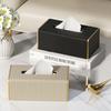 Tissueboxhoes, Witte Rechthoekige Leren Tissueboxhouder met Gouden Randdecoratie, Decoratieve Tissuehoes voor Badkamer