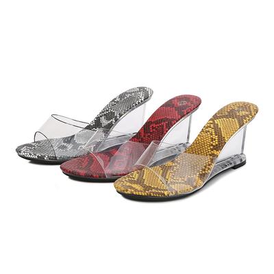 Moda Tacones Altos Sandalia Romana Sandalias de Verano de Playa para Mujer Patrón de Serpiente Zapatos de Tacón Alto para Mujer Zapatillas de Cuña Zapatillas Transparentes