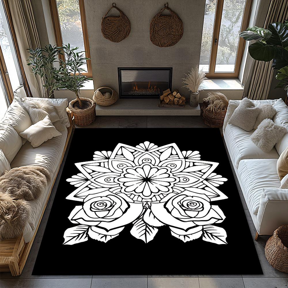 Modern Mandala Area Rug Non-Slip Floor Mat Home Decor Living Room Bedroom Carpet Abstract Pattern Bohemian Style Washable Indoor