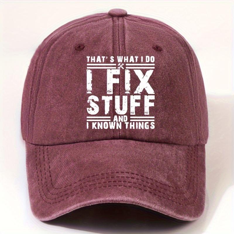EOXF Vintage Washed Baseball Cap Black with I Fix Things Text Adjustable Strap Breathable SixPiece Design Suitable