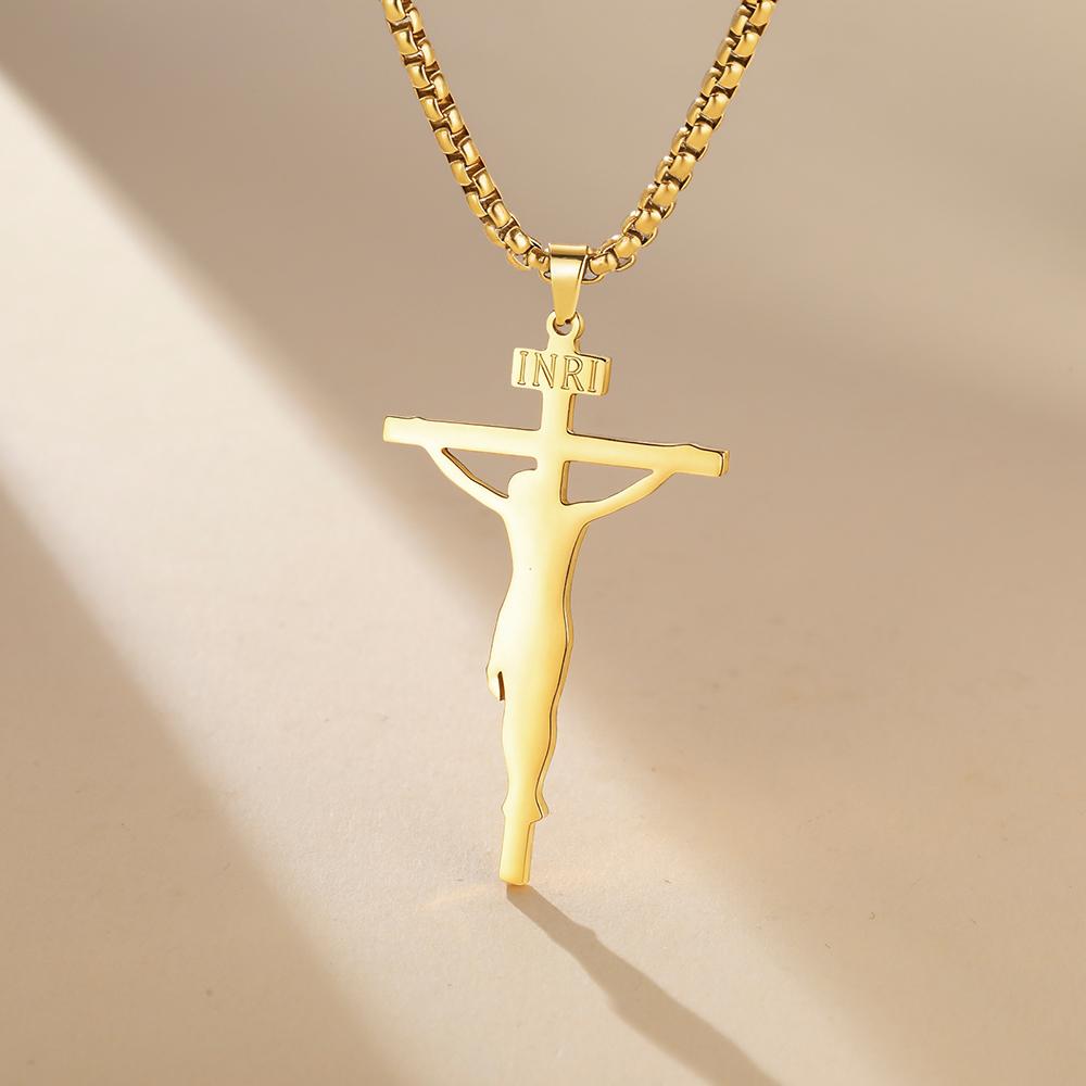Dawapara INRI Crucifix Jesus Cross Pendant Necklace Christian Catholic Men Faith Necklace Stainless Steel Jewelry