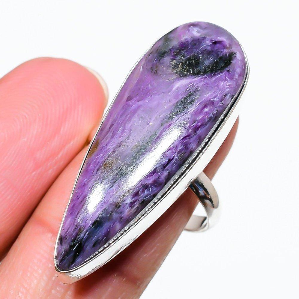 Natural Russian Charoite Gemstone 925 Sterling Silver Gift Ring Size 6 Y0p25