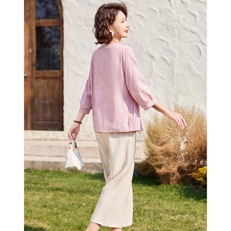 Pasite Summer New Chinese Style Disc Button Top & Pants Set