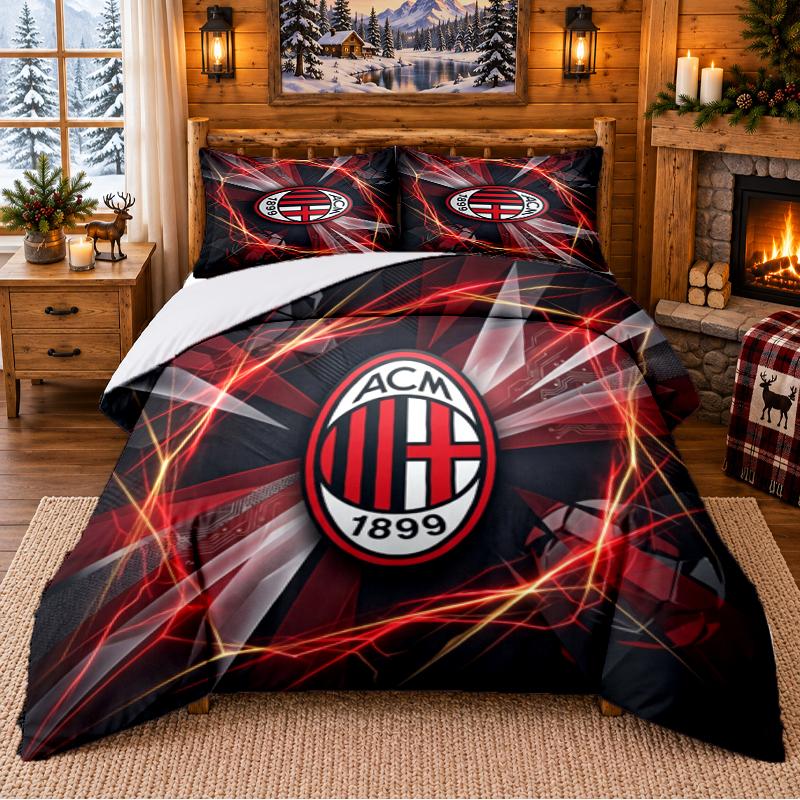Printed 3Pcs Bedding Set AC Milan Pattern Bed Sheet Pillowcase For Bedroom Decor