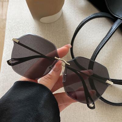 Rimless Cut Edge Sun Glasses Man Polygon Shape UV400 Protection High Quality Female Sun Glass