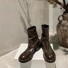 Grape mother autumn and winter new Martin boots retro thick heel rear zipper 6cm washed shrink horse leather short boots women