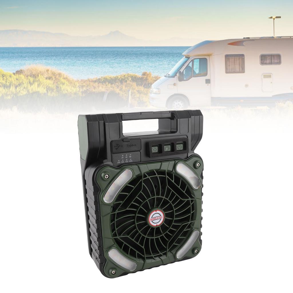 Solar Fan 5200MAH Type C Charging 4 Speed   Brushless Motor 4.5mCelsiuss Low Noise LED Timer Solar Camping Fan for Fishing Outdoor Activities