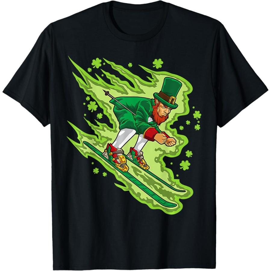 Skiing Leprechaun Irish Sports Ski Snow Mountain T-Shirt XXXXXL чёрный