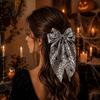 Holiday Themed Hair Accessories for Women Halloween Bow Clip Girls, Spider Web Barrettes Chic Satin Bows with Streamers Clips, Large Bowknot
