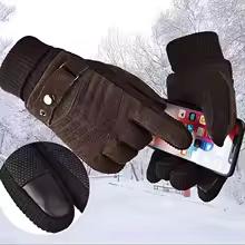 Gloves Men's Winter Cycling Motorcycle Windproof Cold Insulation Warm Leather Touch Screen Anti-Slip Thick Pile