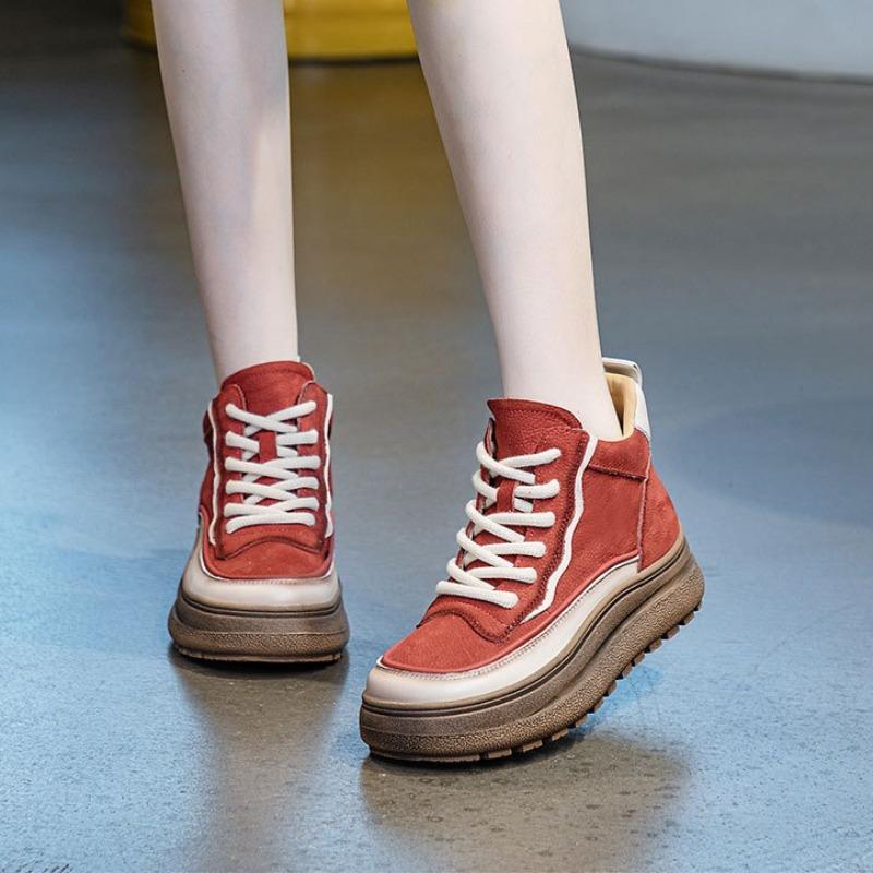 2025 New Women Genuine Leather Ankle Boots Autumn Winter Comfortable Warm Casual Sneakers Street Retro Female Thick Bottom Shoes