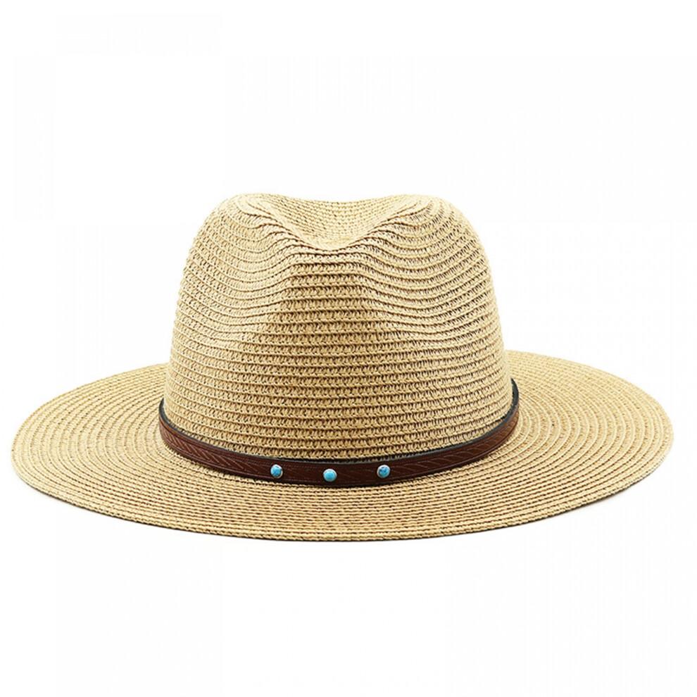 (Einheitsgröße, Khaki) Herren Stroh-Panama-Hut, Breiter Rand Sonnenhut, Leichter Sommer-Zylinder für Outdoor-Strand