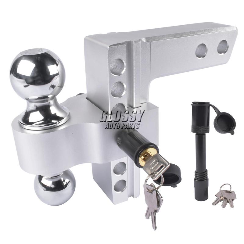 AP03 Adjustable Trailer Hitch Fits 2 Receiver, 6 Drop/Rise Aluminum Drop Hitch -12,500 LBS for Heavy Trucks w/Pair Locks