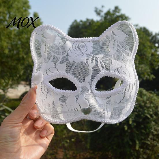 Cute Animal Face Covers Lace Cat Mask for Women, Lightweight Breathable Masquerade Party Sexy Woman Cosplay Prop with Elastic Straps Halloween Costume