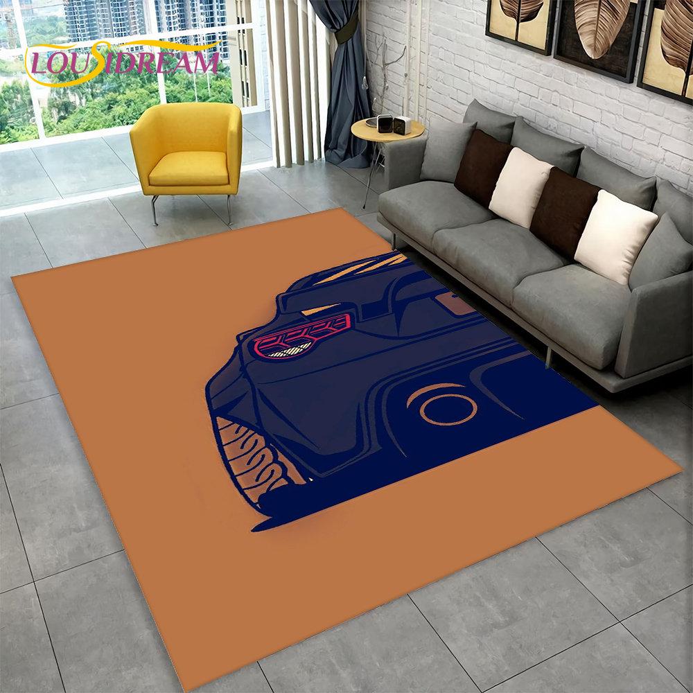Großer 3D-Teppich mit Rennwagen, Teppich für Zuhause, Wohnzimmer, Schlafzimmer, Sofa, Fußmatte, Dekor, Kinderspiel, Küche, rutschfeste Bodenunterlage