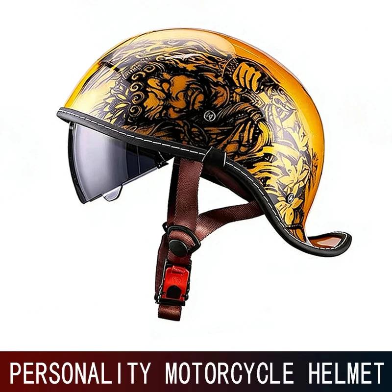 Retro Summer Lightweight Half Helmet with Inner Lens for Men and Women