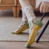 Sweet Floral Print Mid-calf Socks Ultra-Thin Crystal Silk Socks  Casual Wear