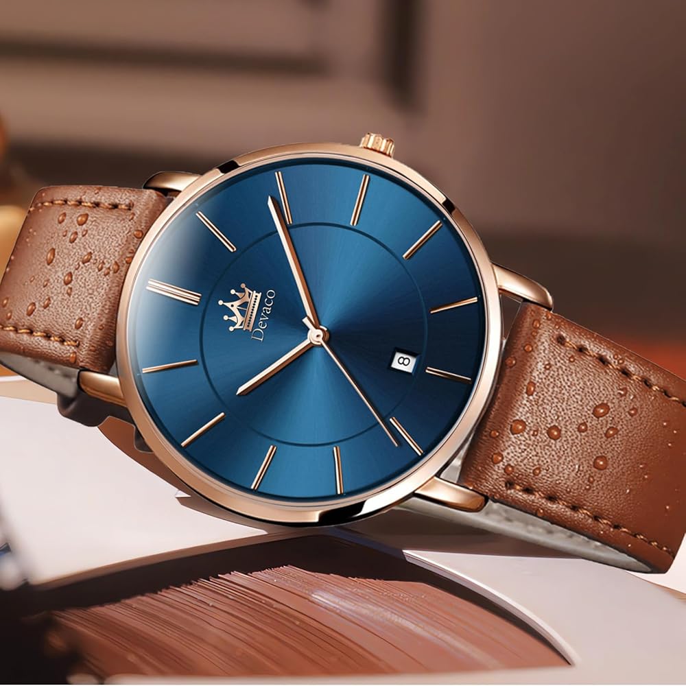 Men's Ultra-Thin 6.5mm Casual Business Watch Japanese Quartz Movement 40mm Dial Genuine Leather Band