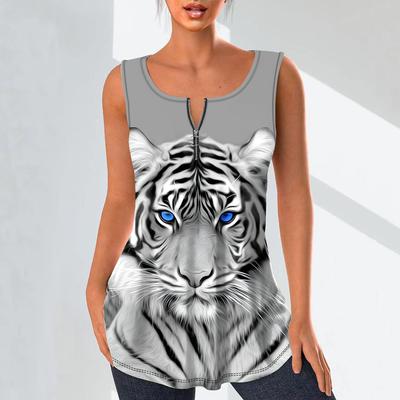 Camicie con scollo a V alla moda da donna Magliette casual T-shirt da donna 3D A Mighty Tiger Print Vest Plus Size Camicetta senza maniche Canotte