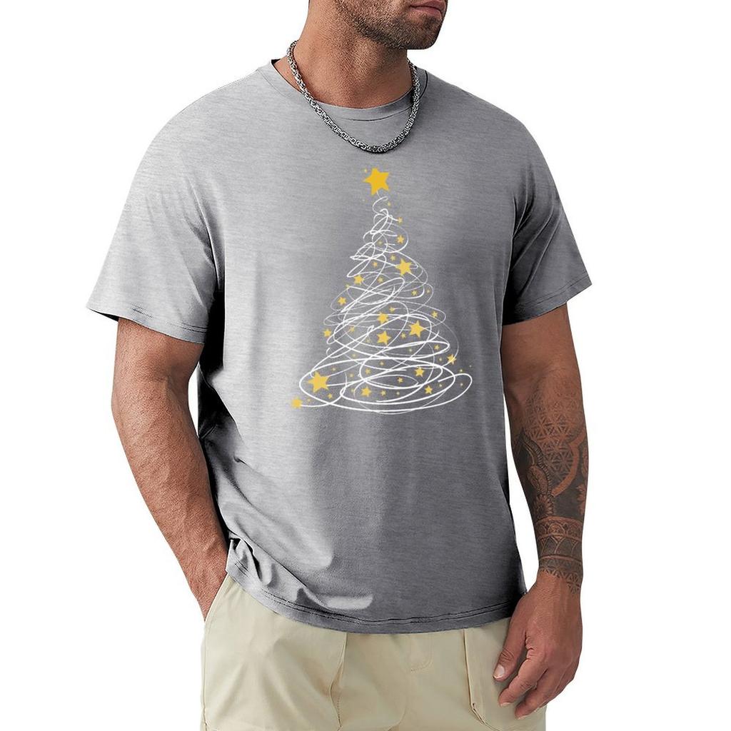 Golden Christmas Tree Pen Art Stars Cute Xmas Lover Gift T-Shirt Tees Anime Figures Summer Clothes Shirts Men