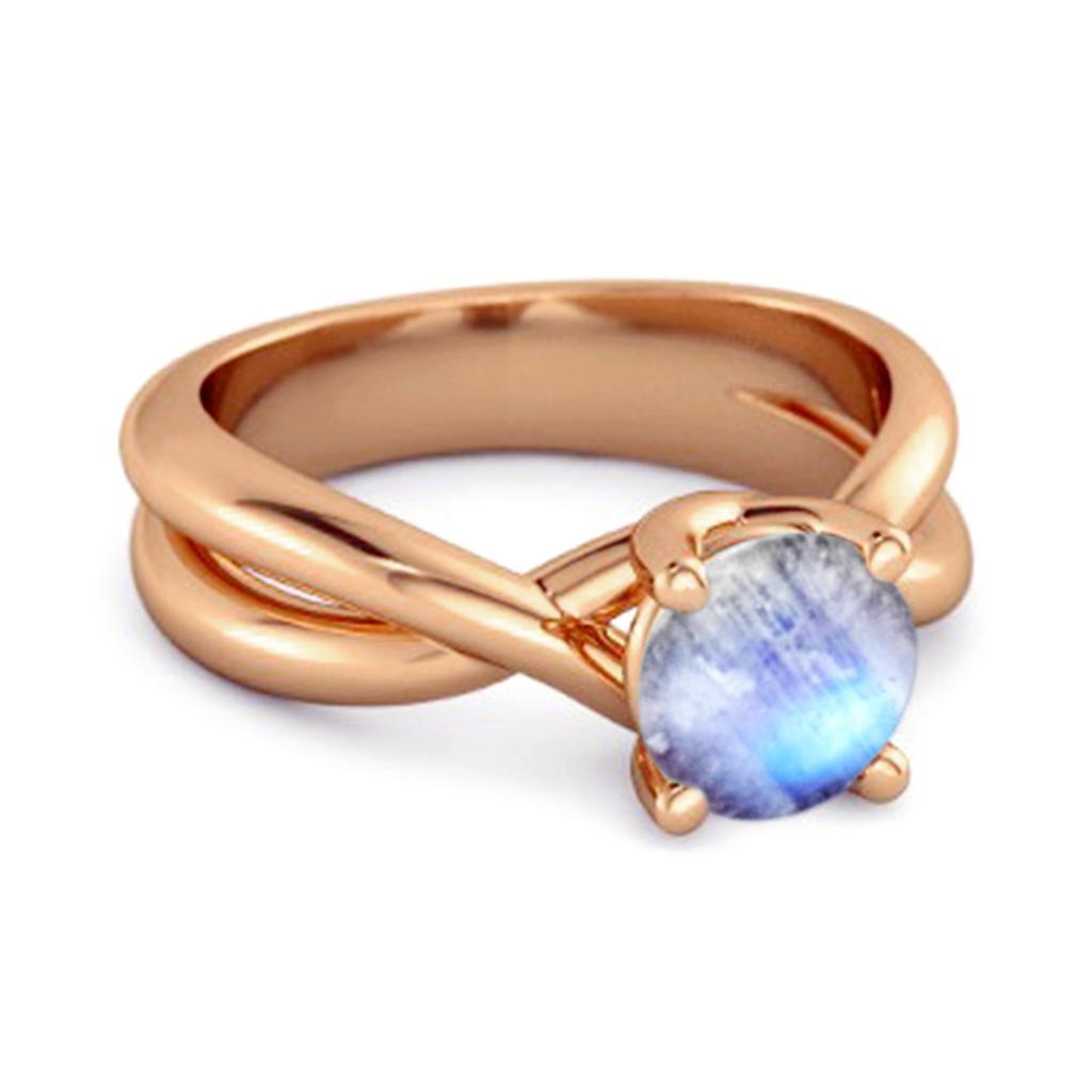 Moonstone Crisscross Band Ring - 925 Sterling Silver Rose Gold Vermeil