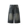 Men's Vintage Washed Cropped Jeans  Loose Wide Leg Casual Denim Pants Unisex