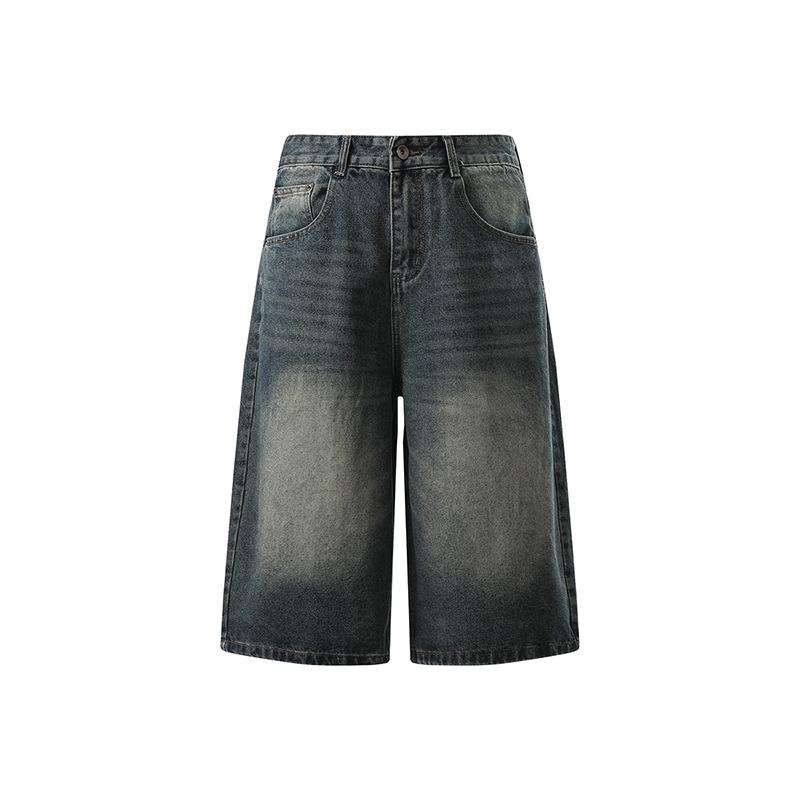 Men's Vintage Washed Cropped Jeans  Loose Wide Leg Casual Denim Pants Unisex