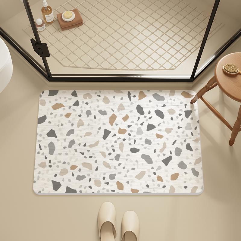 Hard diatom mud terrazzo bathroom absorbent floor mat Nordic bathroom non-slip bath floor mat light luxury