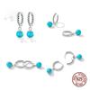 Rockyu Earrings for Small 925 Twisted Ruko Pure Can Be Worn All the For Both Accessories Women, Hoops, Silver, Blue, Turquoise, Ring, Stone, Earrings,
