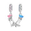 S925 Silver DIY Couple Bracelet Necklace Set with Heart Holding Hands Cat Dog Charm Pendant Bead Jewelry