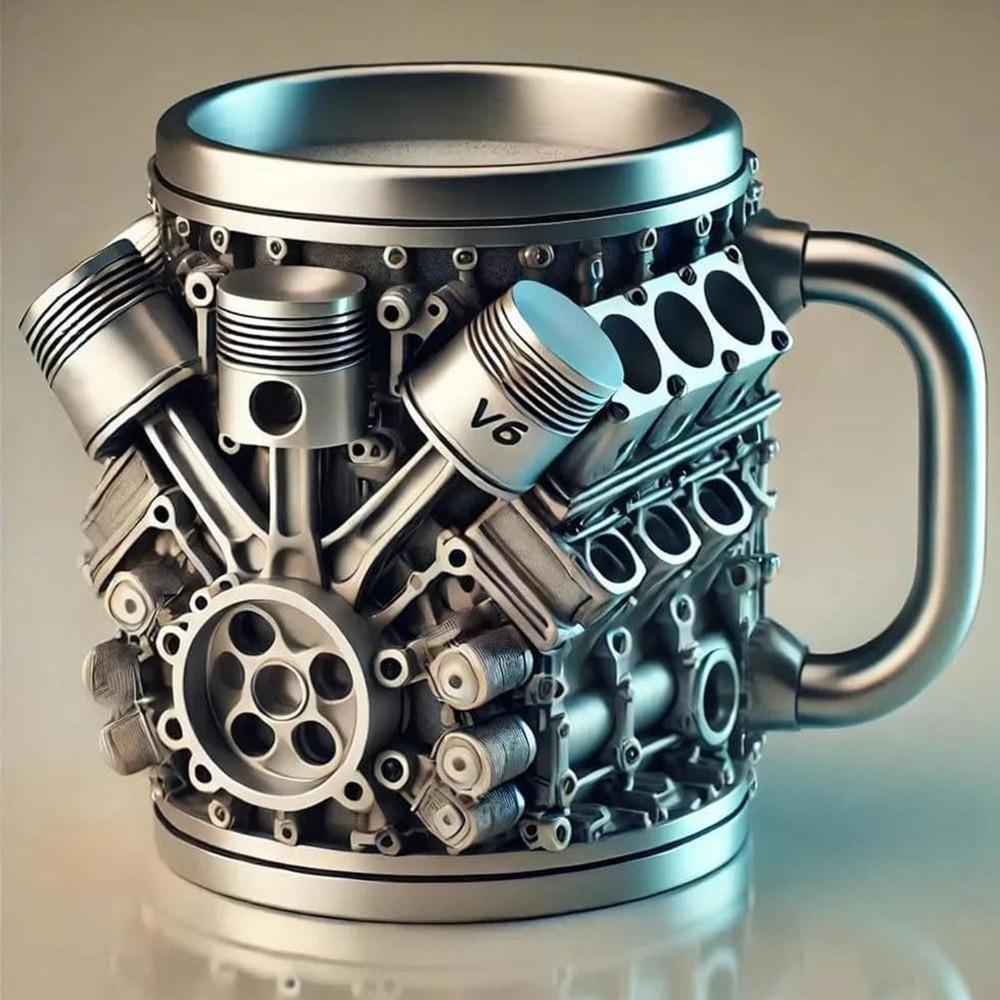 

Креативная кружка из нержавеющей стали V8 и V6 Дизайн двигателяl Кофейная кружка 15 унций Кружка для автолюбителей Идеально подходит для автолюбителей 15oz