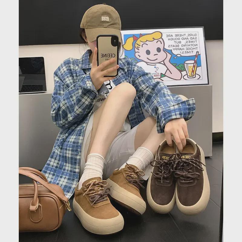 Pantofi de damă Maillard din piele mată cu șireturi duble, Colecția Toamnă 2024: Talpă Groasă Moale Design Retro Alb Universal