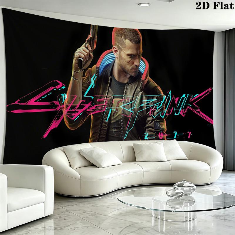 Cyberpunk 2077 Wall Tapestry Aesthetic Wall Hanging Printed Fabric Blanket Decorative Tapestries for Bedroom Living Room Home Decor