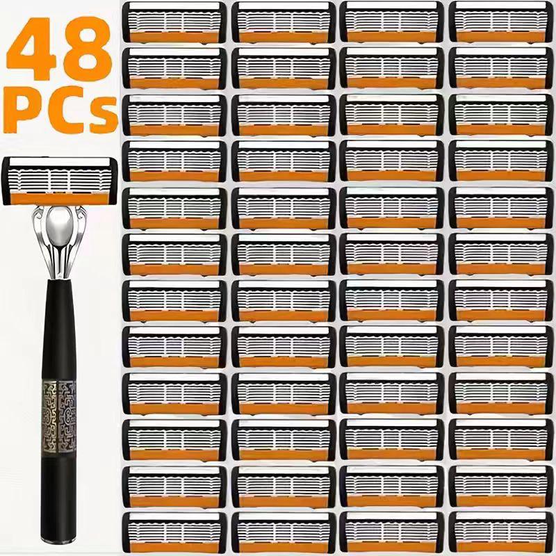 Men's Manual Razor with 6-Layer Stainless Steel Blades and Metal Handle for Cross-Border Dropshipping