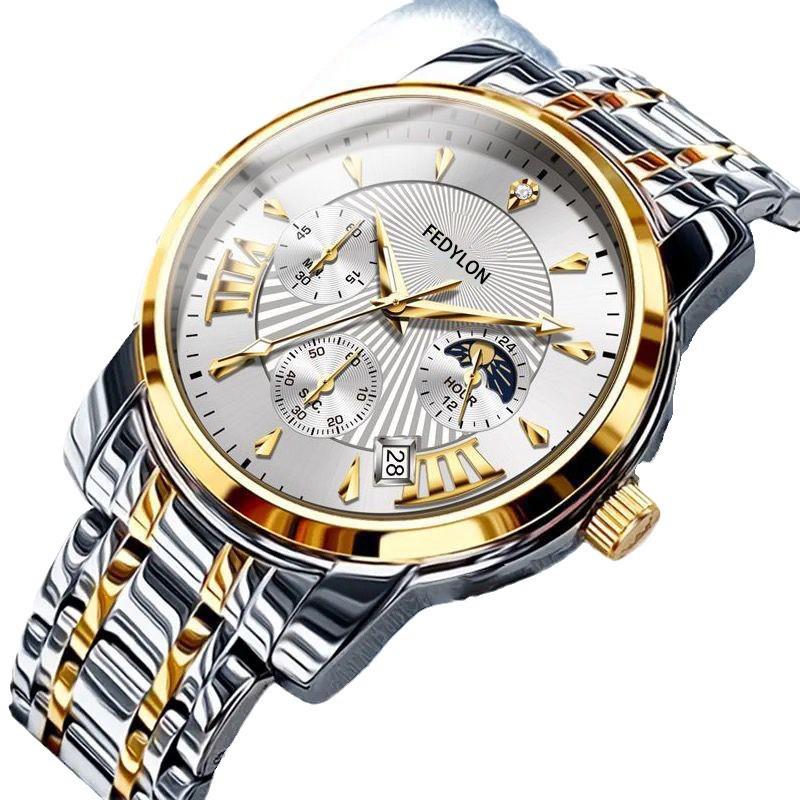 Fortilon Swiss Fully Automatic Men's Skeleton Watch - Waterproof, Luminous, Calendar-Equipped Business Timepiece