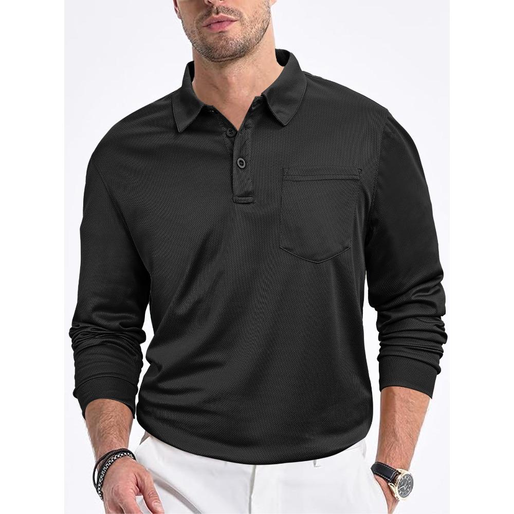 Polo de Manga Larga para Hombre Casual de Corte Holgado con Botones Delanteros y Cuello de Malla Liso